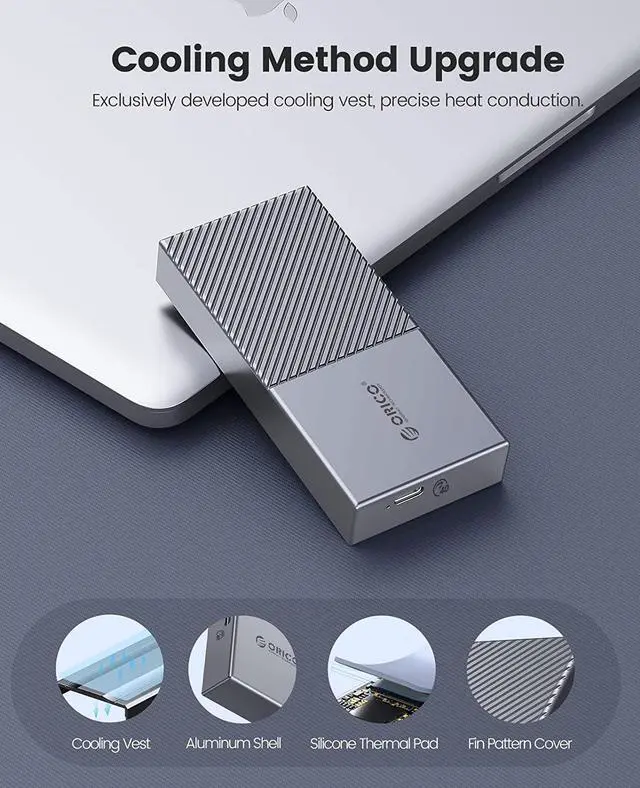 Alt view image 4 of 7 - ORICO M.2 NVMe SSD Enclosure 40Gbps PCIe3.0x4 USB Type-C Aluminum Adapter, NVMe 2280 M-Key(B+M Key) External Solid State Drive Case,Compatible with Thunderbolt 3/4 USB3.2/3.1/3.0/Type C