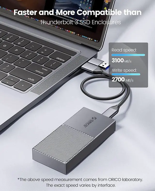 Alt view image 2 of 7 - ORICO M.2 NVMe SSD Enclosure 40Gbps PCIe3.0x4 USB Type-C Aluminum Adapter, NVMe 2280 M-Key(B+M Key) External Solid State Drive Case,Compatible with Thunderbolt 3/4 USB3.2/3.1/3.0/Type C