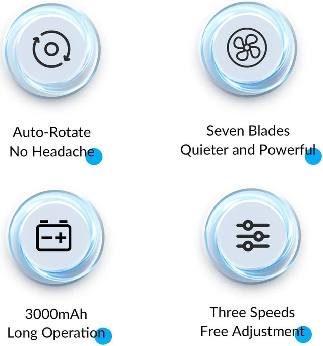 Alt view image 4 of 7 - ORICO Desktop Portable Fan 180 Degree Adjust Noiseless Air Cooler 3000mAh Battery Edition Electric USB Fan for Office/Home - Blue