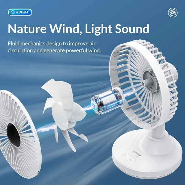 Alt view image 5 of 7 - ORICO Desktop Portable Fan 180 Degree Adjust Noiseless Air Cooler 3000mAh Battery Edition Electric USB Fan for Office/Home - Blue