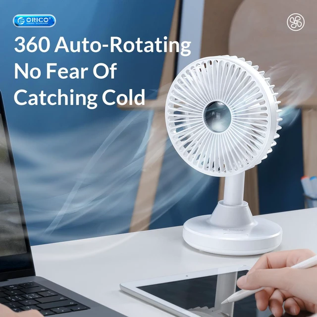 Alt view image 2 of 7 - ORICO Desktop Portable Fan 180 Degree Adjust Noiseless Air Cooler 3000mAh Battery Edition Electric USB Fan for Office/Home - Blue