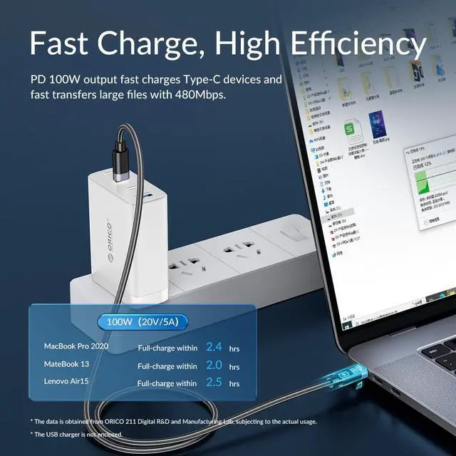 Alt view image 4 of 7 - ORICO USB C Cable Nylon-braided USB C to USB C Cale PD 100W Charging and Data Transmission 480Mbps PD Type C Charging Cable for MacBook Pro Air, iPad Pro, Switch PS5, Huawei Samsung