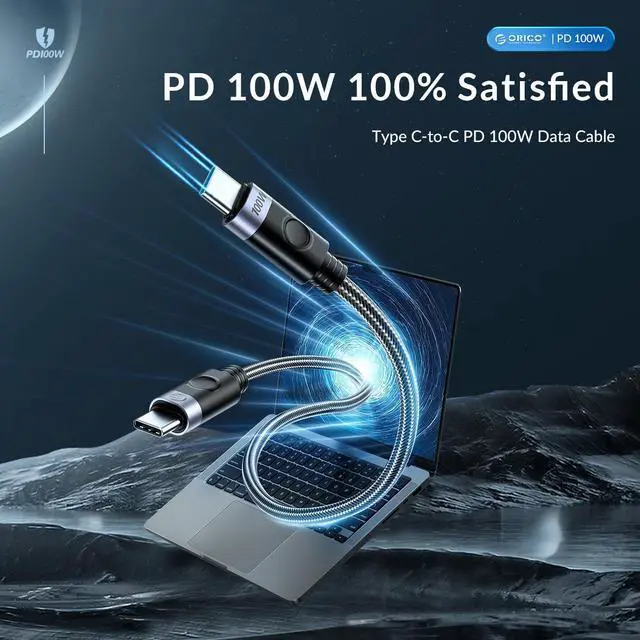 Alt view image 2 of 7 - ORICO USB C Cable Nylon-braided USB C to USB C Cale PD 100W Charging and Data Transmission 480Mbps PD Type C Charging Cable for MacBook Pro Air, iPad Pro, Switch PS5, Huawei Samsung