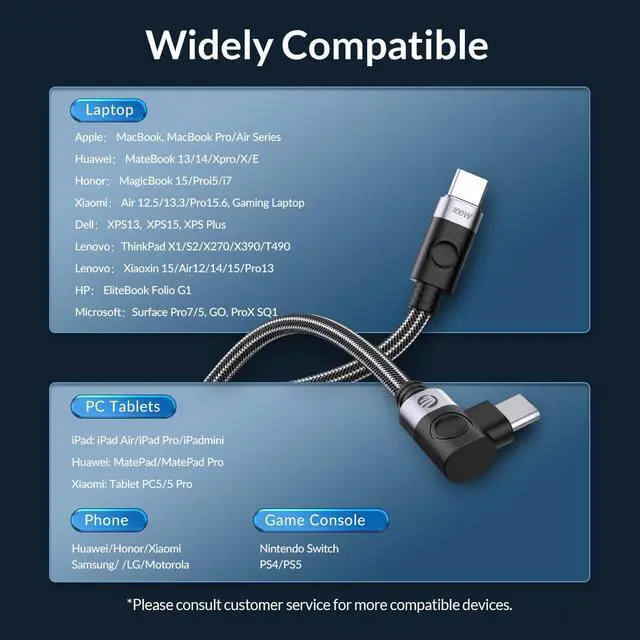 Alt view image 6 of 7 - ORICO USB C Cable Nylon-braided USB C to USB C Cale PD 100W Charging and Data Transmission 480Mbps PD Type C Charging Cable for MacBook Pro Air, iPad Pro, Switch PS5, Huawei Samsung 3.28 ft.
