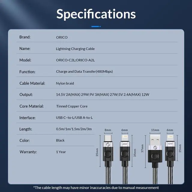Alt view image 7 of 7 - ORICO USB A to Lightning Cable PD 12W MacBook Fast Charging for iPhone Charger A to Lightning Cable for iPhone13/12 Pro Max - 6.6 ft.