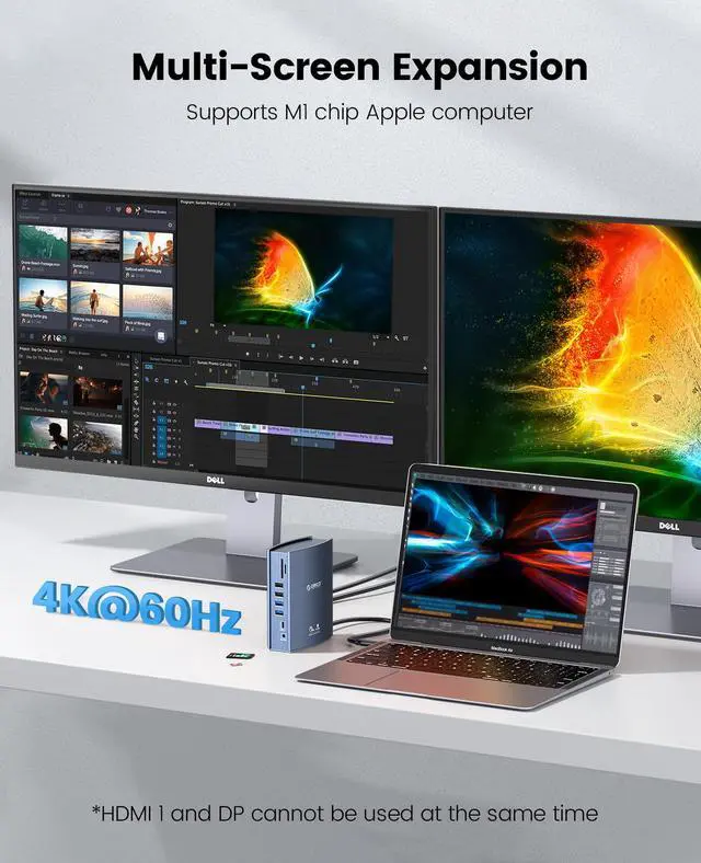 Alt view image 7 of 7 - USB C Docking Station ORICO 15 in 1 USB HUB for MacBook Triple display Type C to 4K HDMI-Compatible-compatible DP USB 3.0 HUB RJ45 3.5mm PD Splitter for Windows Mac OS