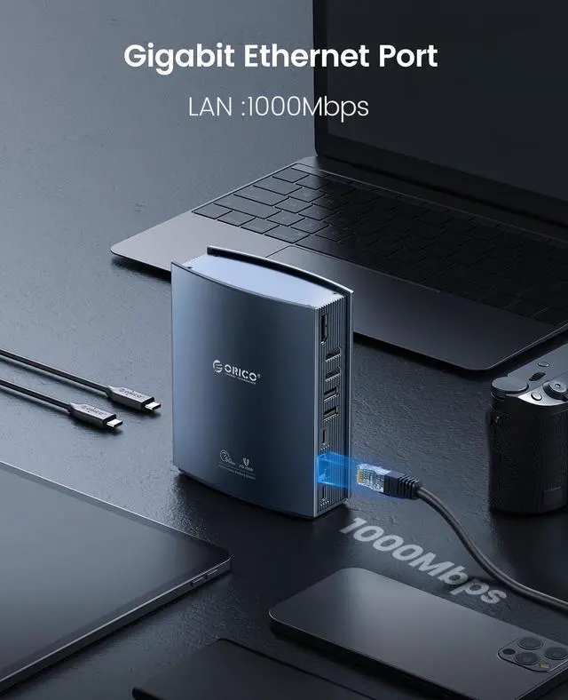 Alt view image 4 of 7 - USB C Docking Station ORICO 15 in 1 USB HUB for MacBook Triple display Type C to 4K HDMI-Compatible-compatible DP USB 3.0 HUB RJ45 3.5mm PD Splitter for Windows Mac OS