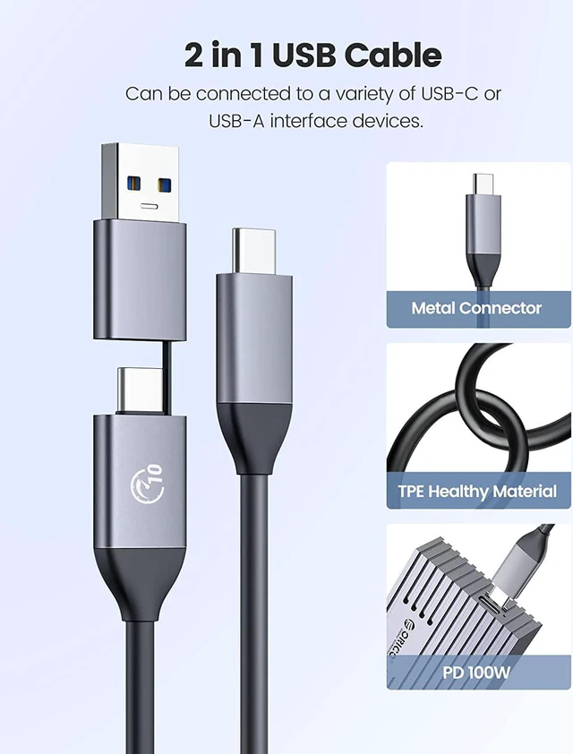 Alt view image 5 of 7 - ORICO M.2 NVMe/SATA Dual Protocols SSD Enclosure USB Type-C 10Gbps USB3.2 Gen2 for NVMe M-Key/M+B Key SSD or NGFF(SATA) B-Key/ B+M Key SSD(Cooling Vest, UASP, Trim) - Gray