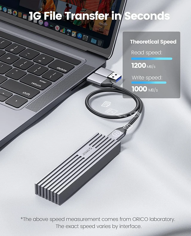 Alt view image 2 of 7 - ORICO M.2 NVMe/SATA Dual Protocols SSD Enclosure USB Type-C 10Gbps USB3.2 Gen2 for NVMe M-Key/M+B Key SSD or NGFF(SATA) B-Key/ B+M Key SSD(Cooling Vest, UASP, Trim) - Gray