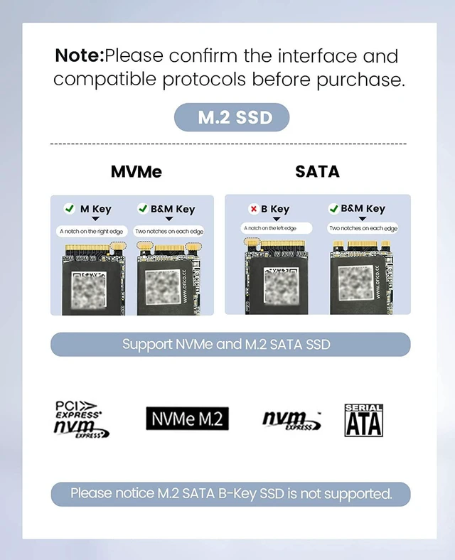 Alt view image 7 of 7 - ORICO M.2 NVMe/SATA Dual Protocols SSD Enclosure USB Type-C 10Gbps USB3.2 Gen2 for NVMe M-Key/M+B Key SSD or NGFF(SATA) B-Key/ B+M Key SSD(Cooling Vest, UASP, Trim) - Gray