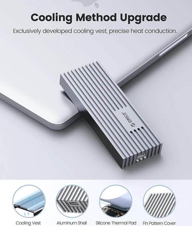 Alt view image 4 of 7 - ORICO M.2 NVMe/SATA Dual Protocols SSD Enclosure USB Type-C 10Gbps USB3.2 Gen2 for NVMe M-Key/M+B Key SSD or NGFF(SATA) B-Key/ B+M Key SSD(Cooling Vest, UASP, Trim) - Gray