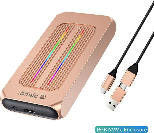 Main image of ORICO M.2 NVMe SSD Enclosure Aluminum RGB Reader USB 3.1 Gen2 Type-C 10Gbps Support UASP for NVMe SSD Size 2230/2242/2260/2280 - Rose Gold