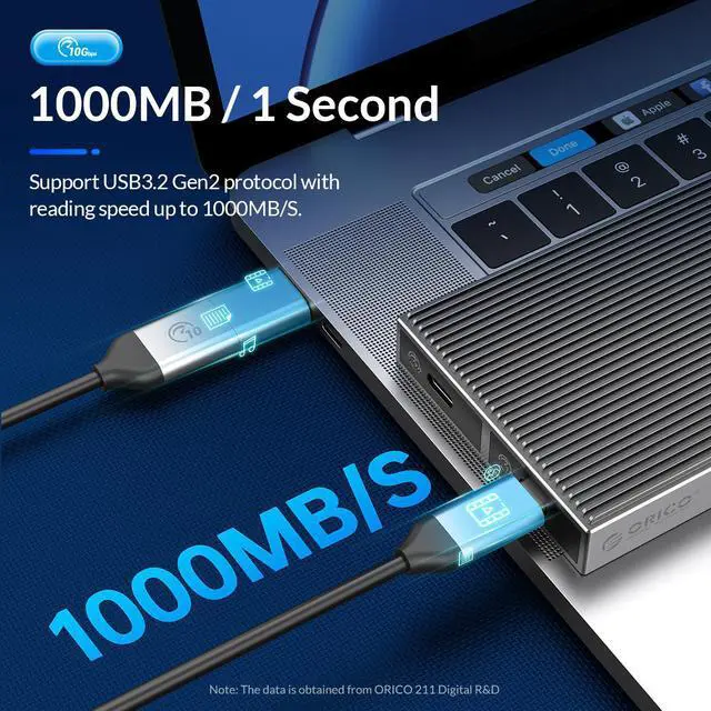 Alt view image 4 of 7 - ORICO M.2 NVMe and SATA SSD Dual Bay Aluminum SSD Enclosure USB3.2 Gen2 USB C for Dual Protocols SSD With USB C to C/A 2-in-1 Cable M.2 NVMe / NGFF SSD
