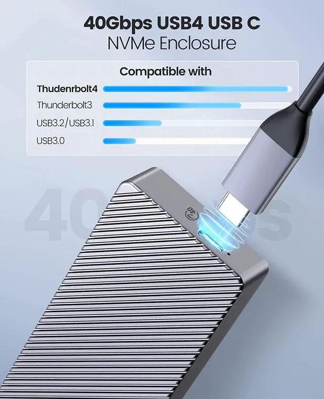 Alt view image 2 of 7 - ORICO USB4 M.2 SSD Case 40Gbps M2 NVMe SSD Enclosure Full Aluminum Compatible with Thunderbolt 3 USB4 USB 3.2/3.1/3.0 USB-C to C and USB-A to C Cables, Up to 4TB