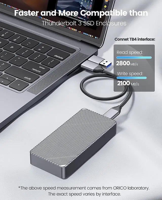 Alt view image 3 of 7 - ORICO USB4 M.2 SSD Case 40Gbps M2 NVMe SSD Enclosure Full Aluminum Compatible with Thunderbolt 3 USB4 USB 3.2/3.1/3.0 USB-C to C and USB-A to C Cables, Up to 4TB