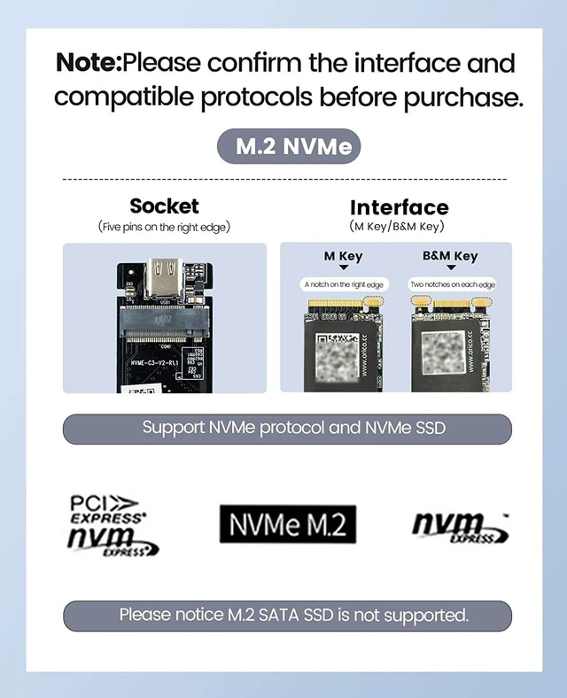 Alt view image 7 of 7 - ORICO M.2 NVMe SSD Enclosure Adapter Aluminum 40Gbps USB4 with USB-C/USB-A 2-in-1 Data Cable Supports M-Key or B&M Key, Support Size 2230/2242/2260/2280 SSDs - Silver