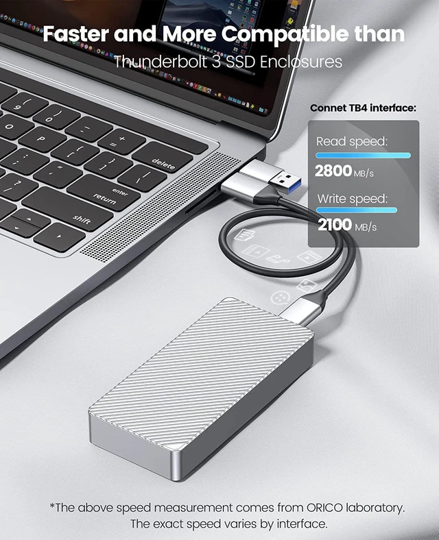 Alt view image 2 of 7 - ORICO M.2 NVMe SSD Enclosure Adapter Aluminum 40Gbps USB4 with USB-C/USB-A 2-in-1 Data Cable Supports M-Key or B&M Key, Support Size 2230/2242/2260/2280 SSDs - Silver
