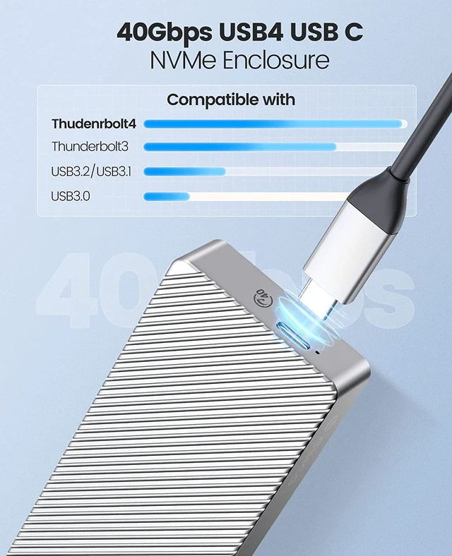 Alt view image 3 of 7 - ORICO M.2 NVMe SSD Enclosure Adapter Aluminum 40Gbps USB4 with USB-C/USB-A 2-in-1 Data Cable Supports M-Key or B&M Key, Support Size 2230/2242/2260/2280 SSDs - Silver