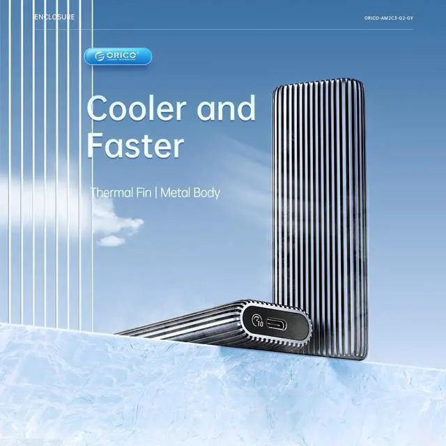 Alt view image 2 of 7 - ORICO Aluminium NVMe M.2 SSD Enclosure USB3.2 Gen2 10Gbps USB C Support Up to 4TB SSD With C to C/A 2-in-1 Cable With Built-in Cooling Vest With Cover