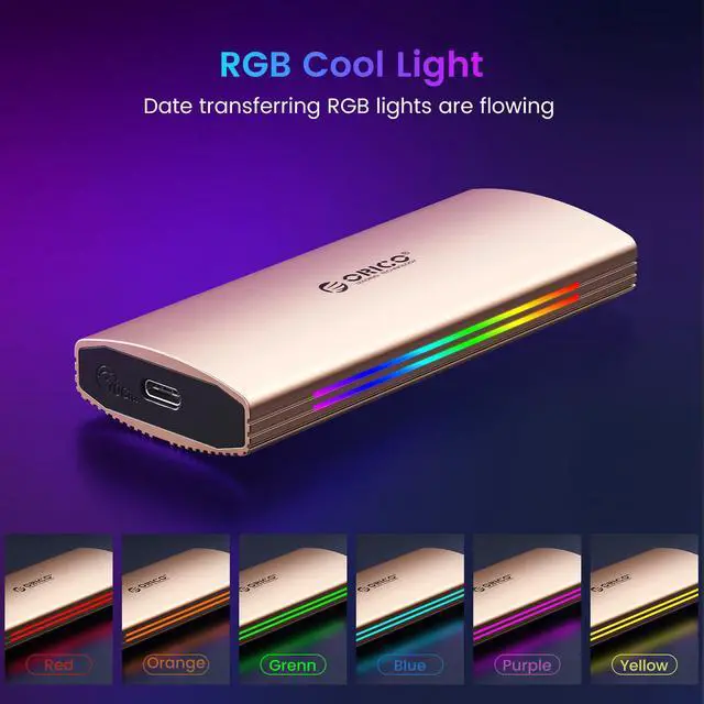 Alt view image 4 of 7 - ORICO M.2 RGB NVMe SSD Enclosure Aluminum Alloy USB 3.1 Gen2 Type-C 10Gbps Support UASP for NVMe SSD Size 2230/2242/2260/2280 - Rose Gold