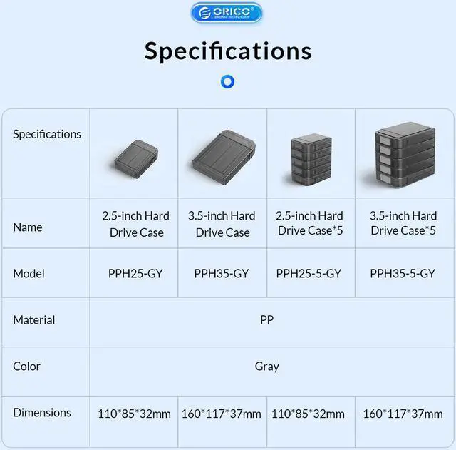 Alt view image 7 of 7 - ORICO 2.5" HDD Storage Case Storage 2.5 inch HDD Protection Box for Hard Drive with label Design Moisture proof  - 1 Pack