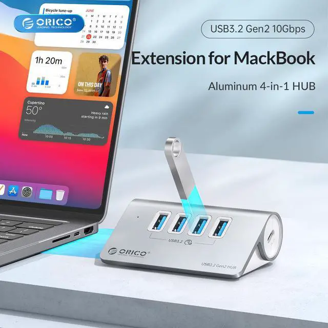 Alt view image 3 of 7 - ORICO Aluminum 10Gbps USB 3.2 HUB 4 Port  SuperSpeed Powered PD60W Charger Type C Splitter With Power Adapter for MacBook PC Accessories Silver 7 x USB 3.2 Port & 3.3ft Cable 10Gbps