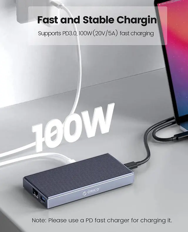 Alt view image 4 of 7 - ORICO USB-C Docking Station with M.2 NVMe SSD Enclosure(Max 4TB), 9-in-1 USB-C Hub Adapter,  PD 100W, 3 x 10Gbps USB3.1 USB-A, Type-C, 4K HDMI, TF/SD, Ethernet RJ45, Audio for MacBook/ Dell/HP Laptops