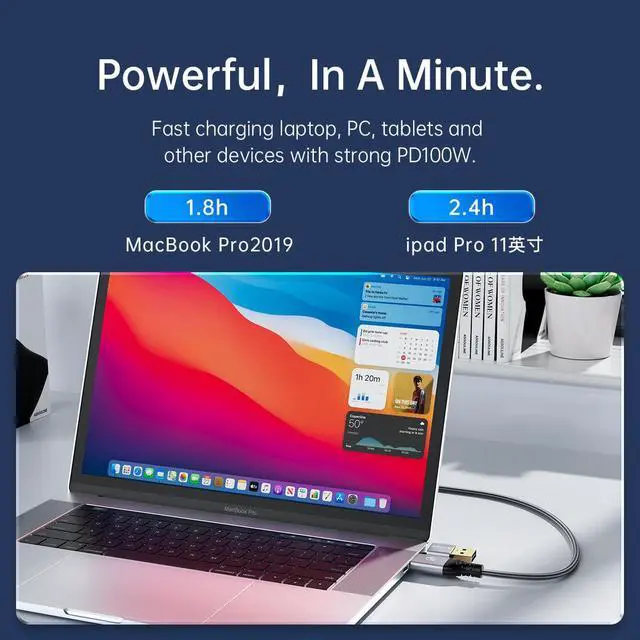 Alt view image 4 of 7 - ORICO 2 In 1 40Gbps USB C Cable PD100W Fast Charger Cord 8K @60Hz HD USB 3.0 to USB C Cable for Macbook Thunderbolt 3 Thunderbolt 4 PS4 4.92 ft.