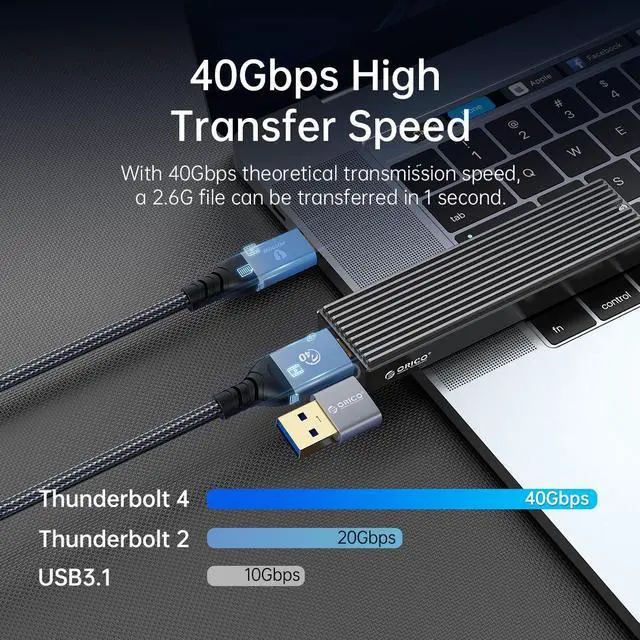 Alt view image 3 of 7 - ORICO 2 In 1 40Gbps USB C Cable PD100W Fast Charger Cord 8K @60Hz HD USB 3.0 to USB C Cable for Macbook Thunderbolt 3 Thunderbolt 4 PS4 4.92 ft.