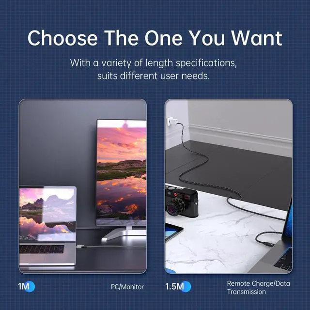 Alt view image 6 of 7 - ORICO 2 In 1 40Gbps USB C Cable PD100W Fast Charger Cord 8K @60Hz HD USB 3.0 to USB C Cable for Macbook Thunderbolt 3 Thunderbolt 4 PS4 4.92 ft.