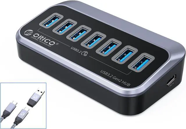 Main image of ORICO 7 Ports USB HUB 10Gbps USB 3.2 Gen 2 Hub with 1.62Ft USB-A to USB-C Cable USB Splitter for iMac, All MacBooks, Mac Mini USB C Adapter OTG