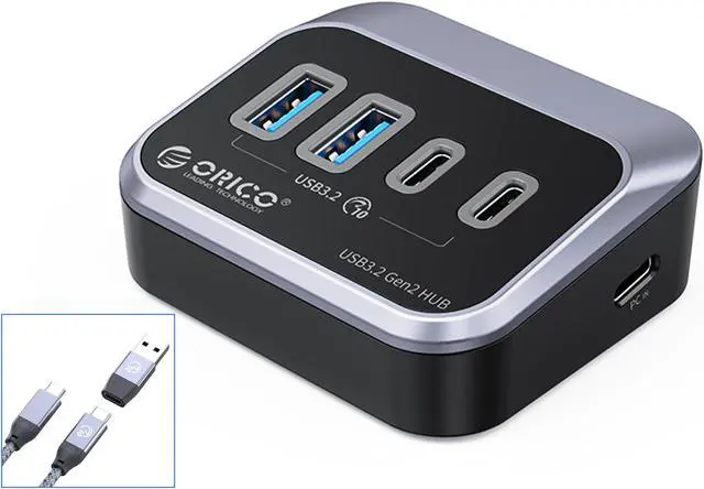 Main image of ORICO 10Gbps USB 3.2 Gen 2 Hub, 4-Port (2 USB-A + 2 USB-C) Splitter with 1.64ft Cable & Adapter for Mac/PC