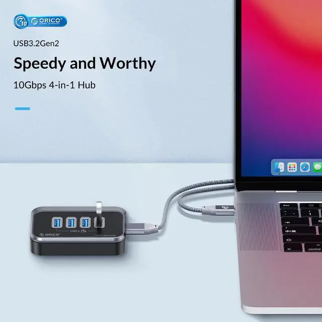 Alt view image 2 of 7 - ORICO 10Gbps USB 3.2 Gen 2 Hub, 4-Port (2 USB-A + 2 USB-C) Splitter with 1.64ft Cable & Adapter for Mac/PC