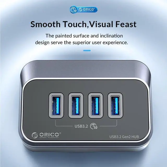 Alt view image 4 of 7 - ORICO 10Gbps USB 3.2 Gen 2 Hub, 4-Port (2 USB-A + 2 USB-C) Splitter with 1.64ft Cable & Adapter for Mac/PC