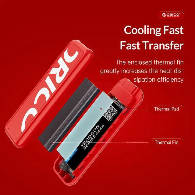 Alt view image 3 of 7 - ORICO M.2 SATA SSD Enclsoure USB3.1 Gen2 Type C 6Gbps M.2 B-Key/M+B-Key NGFF Solid State Drive Case With A to C Cable Red