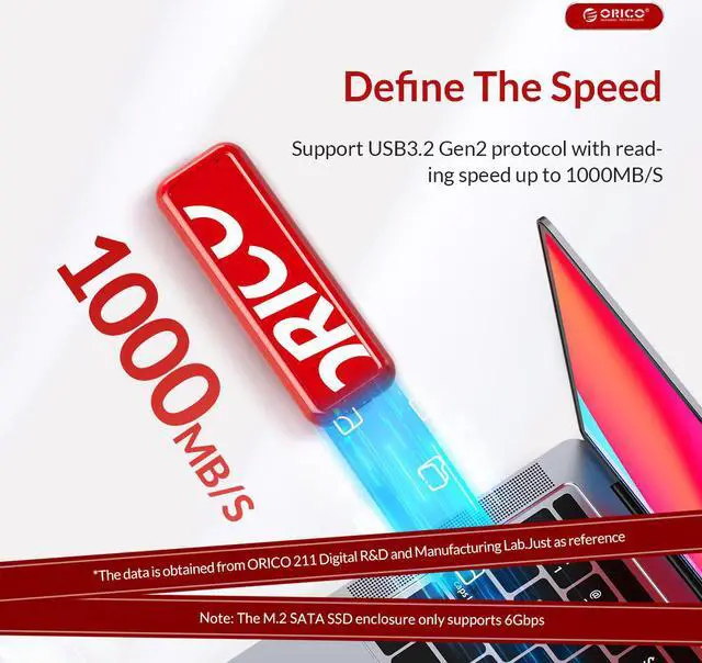 Alt view image 4 of 7 - ORICO M.2 SATA SSD Enclsoure USB3.1 Gen2 Type C 6Gbps M.2 B-Key/M+B-Key NGFF Solid State Drive Case With A to C Cable Red