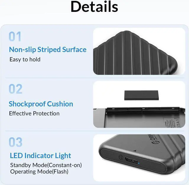 Alt view image 7 of 7 - ORICO USB3.0 2.5 inch External Hard Drive Enclosure SATA 5Gbps HDD SSD Storage HDD Case Support Up to 6TB SSD UASP protocols and TRIM for PC Laptop Pink