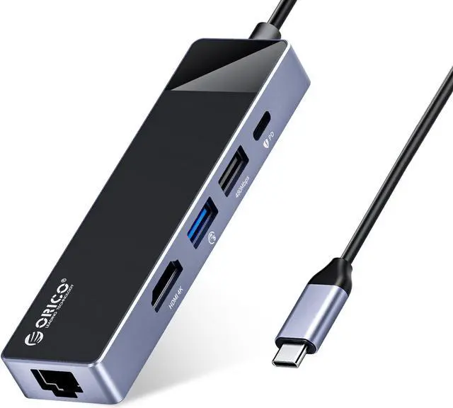 Main image of ORICO USB C HUB, 5 in 1 USB3.0 5Gbps USB-C HUB PD60W 4K@30Hz HDMI-Compatible RJ45 for MacBook Air PC