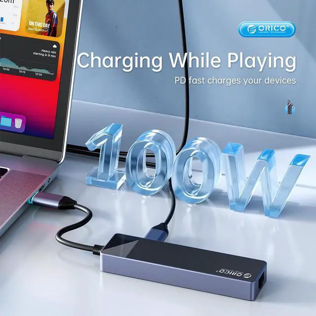 Alt view image 5 of 6 - ORICO USB C HUB , 9 in 1 USB3.0 5Gbps USB-C HUB PD100W 4K@30Hz HDMI-Compatible Dock for MacBook Air PC