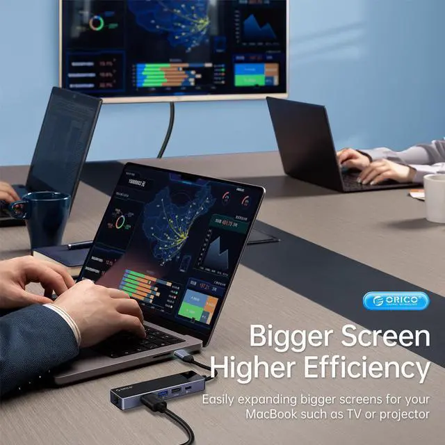 Alt view image 2 of 6 - ORICO USB C HUB , 9 in 1 USB3.0 5Gbps USB-C HUB PD100W 4K@30Hz HDMI-Compatible Dock for MacBook Air PC
