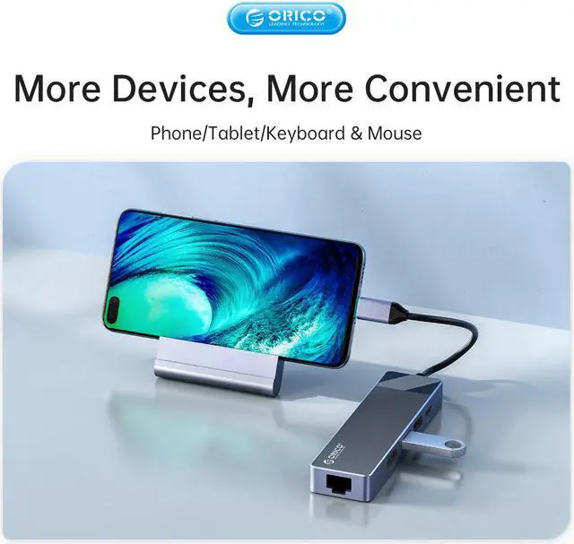 Alt view image 4 of 7 - ORICO USB C HUB, 7 in 1 USB3.0 5Gbps USB-C HUB PD100W 4K@30Hz HDMI-Compatible VGA Dock for MacBook Air PC