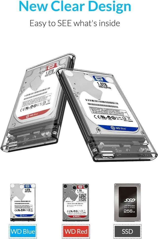 Alt view image 2 of 7 - ORICO 2.5" Transparent USB 3.0 to SATA 3.0 External Hard Drive Disk Enclosure Box, USB 3.0 High-Speed Case for 2.5" HDD / SSD, Case Support UASP Protocol SATA III Tool Free Up To 4TB With Cover