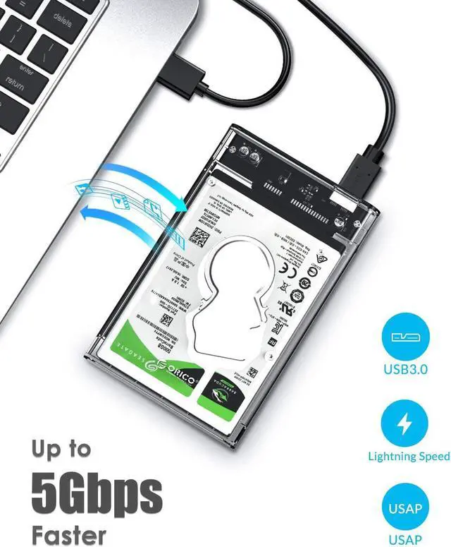 Alt view image 3 of 7 - ORICO 2.5" Transparent USB 3.0 to SATA 3.0 External Hard Drive Disk Enclosure Box, USB 3.0 High-Speed Case for 2.5" HDD / SSD, Case Support UASP Protocol SATA III Tool Free Up To 4TB With Cover