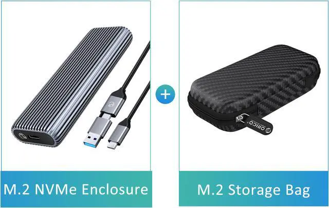 Main image of ORICO Aluminium NVMe M.2 SSD Enclosure USB3.2 Gen2 10Gbps USB C Support Up to 4TB SSD With C to C/A 2-in-1 Cable With Built-in Cooling Vest With Cover