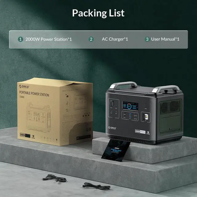 Alt view image 7 of 7 - ORICO 2000W Portable Solar Power Station and 100W Solar Panel,  1997Wh PD 100W USB QC3.0 Solar Generators Lithium Battery with 110V/2000W AC Outlet, LCD Display for CPAP Home Camping Emergence