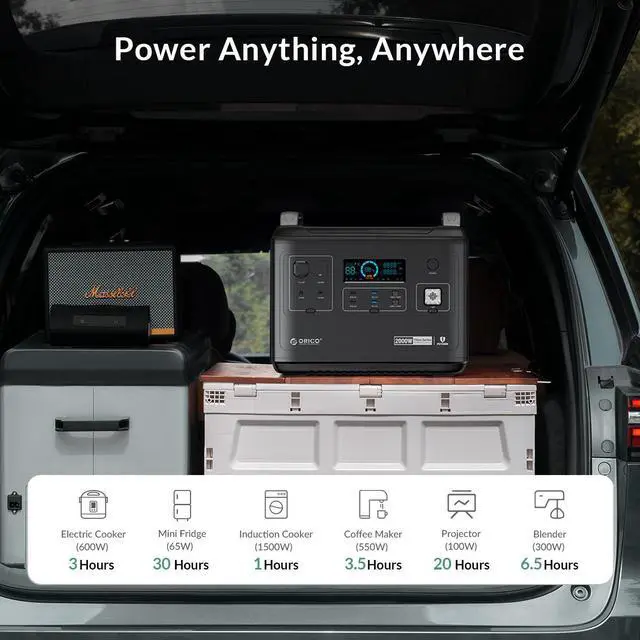 Alt view image 5 of 7 - ORICO 2000W Portable Solar Power Station and 100W Solar Panel,  1997Wh PD 100W USB QC3.0 Solar Generators Lithium Battery with 110V/2000W AC Outlet, LCD Display for CPAP Home Camping Emergence
