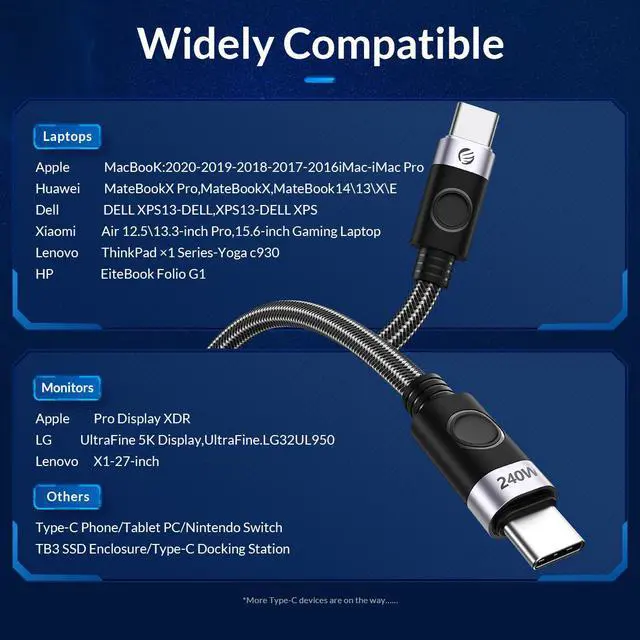 Alt view image 6 of 7 - 20Gbps 240W USB Type C Cable, ORICO USB C to USB C Power Cord PD3.1 for PS5 Nintendo Switch Galaxy S22 MacBook Fast Charging Cable USB C Cable (1.65ft / 0.5m) 90 Degree