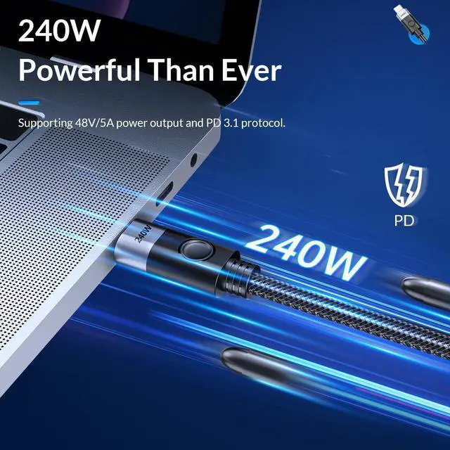 Alt view image 4 of 7 - 40Gbps 240W USB4.0 Type C Cable, ORICO USB C to USB C Power Cord PD3.1 for PS5 Nintendo Switch Galaxy S22 MacBook Fast Charging Cable USB C Cable (1.65ft / 0.5m)