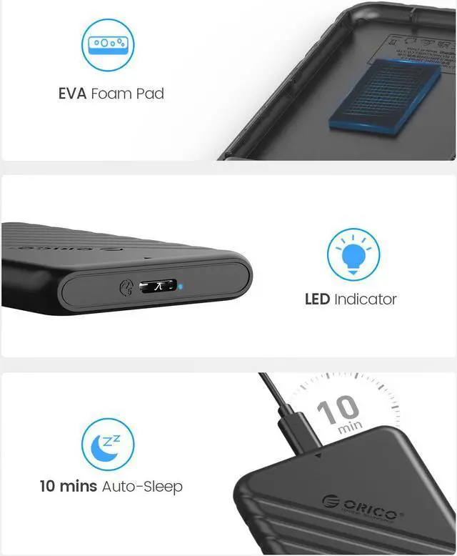 Alt view image 7 of 7 - ORICO 2 Packs 2.5 inch External Hard Drive Enclosure USB3.0 to SATAIII 5Gbps HDD SSD Storage Case for 7mm 9.5mm SATA HDD SSD Max 6TB Support UASP protocols and TRIM