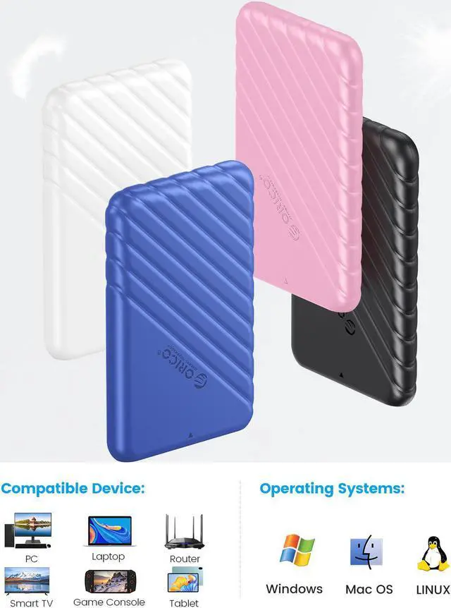 Alt view image 3 of 7 - ORICO 2 Packs 2.5 inch External Hard Drive Enclosure USB3.0 to SATAIII 5Gbps HDD SSD Storage Case for 7mm 9.5mm SATA HDD SSD Max 6TB Support UASP protocols and TRIM